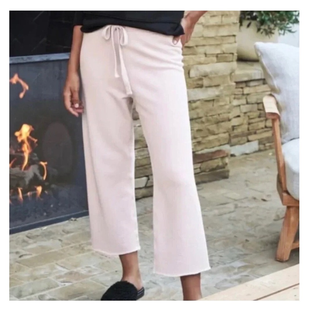 Frank‎ & Eileen Wide Leg Crop Sweatpants XL Pale Pink French Terry Drawstring